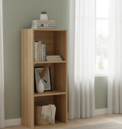 Biznest 3-Tier Wooden Bookcase Shelf Unit Open Luder Cube Home Decor Floor Standing Storage Living Room Furniture Oak 80X30.5X24Cm - thumbnail 5