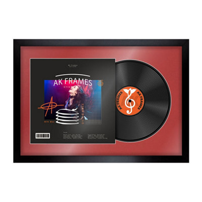 "AK Frames 25X17"" Black Sleek Vinyl Record Frame With Crimson Mount For 12 Inch Lp Cover & Disc - Overlapped Design" - image 1