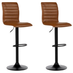 Beliani Set Of 2 Bar Chairs Lucerne Faux Leather Swivel Golden Brown