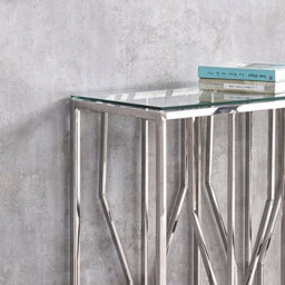Aria Silver Chrome Console Table Clear Tempered Glass Top - thumbnail 3