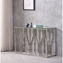 Aria Silver Chrome Console Table Clear Tempered Glass Top - thumbnail 2
