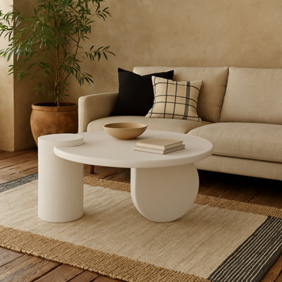 Wyld Haus Atlanta White Sculptural Round Coffee Table, Matte Wood Veneer, 1050mm - image 1