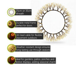 Pegdev - Pdl Outdoor Christmas Metal Wreath 25Cm 800 Leds Warm White Lights Festive Garden Door Patio Decoration - thumbnail 2