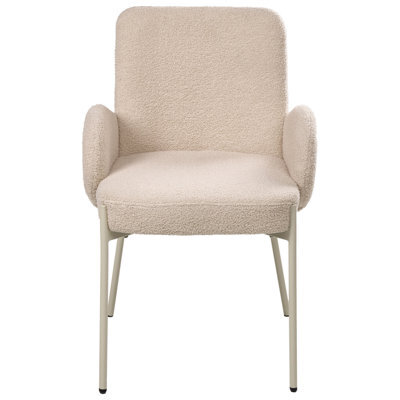 Wyld And Coco Luxeline Dining Chair - Light Beige Boucle Upholstery With Iron Frame, Retro Design, Curved Backrest And Padded Arms - image 1