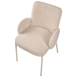 Wyld And Coco Luxeline Dining Chair - Light Beige Boucle Upholstery With Iron Frame, Retro Design, Curved Backrest And Padded Arms - thumbnail 7