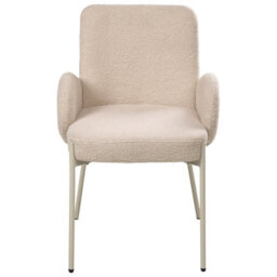 Wyld And Coco Luxeline Dining Chair - Light Beige Boucle Upholstery With Iron Frame, Retro Design, Curved Backrest And Padded Arms - thumbnail 1