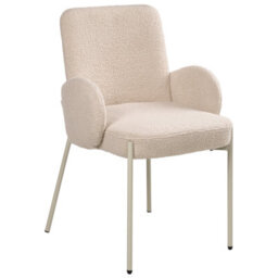 Wyld And Coco Luxeline Dining Chair - Light Beige Boucle Upholstery With Iron Frame, Retro Design, Curved Backrest And Padded Arms - thumbnail 4