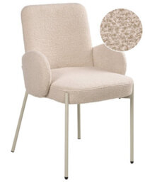 Wyld And Coco Luxeline Dining Chair - Light Beige Boucle Upholstery With Iron Frame, Retro Design, Curved Backrest And Padded Arms - thumbnail 3