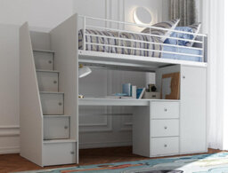 Save On Goods UK Grey Wood Finish Captains High Sleeper Kids Bed Frame.desk,drawers Storage, Wardrobe, Robe, Childs High Sleeper Bunk Bed Frame.
