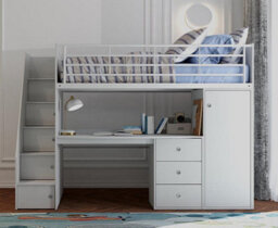 Save On Goods UK Grey Wood Finish Captains High Sleeper Kids Bed Frame.desk,drawers Storage, Wardrobe, Robe, Childs High Sleeper Bunk Bed Frame. - thumbnail 2