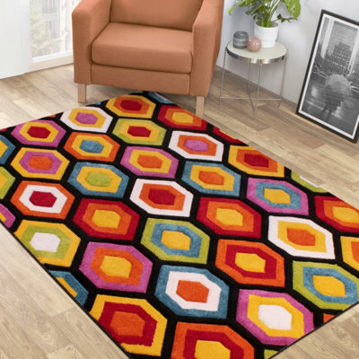 Multicoloured Hand Made Modern Geometric Easy To Clean Rug Dining Room-66 X 230Cm (Runner) - image 1