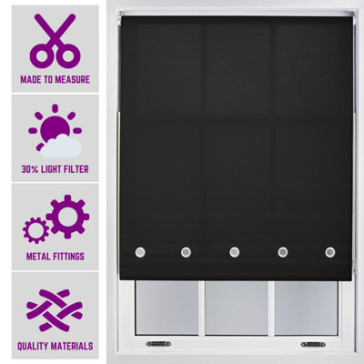Black Daylight Roller Blind With Chrome Round Eyelets And Metal Fittings Cut To Size By Furnished - (W)90Cm X (L)210Cm