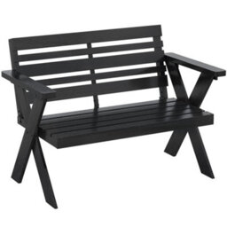 Outsunny 2 Seater Wood Garden Bench, Slatted Patio Bench With Armrest Black - thumbnail 2