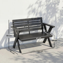 Outsunny 2 Seater Wood Garden Bench, Slatted Patio Bench With Armrest Black - thumbnail 3