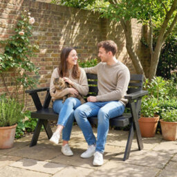 Outsunny 2 Seater Wood Garden Bench, Slatted Patio Bench With Armrest Black - thumbnail 9