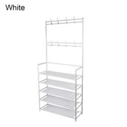 White Coat And Hat Stand 8 Hooks Metal Shoe Rack 5 Tiers Shelf Hanger Black 169Cm - thumbnail 1