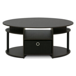 Walplus Furinno Jaya Simple Design Oval Coffee Table With Bin, Walnut, 15079Wnbk - thumbnail 4