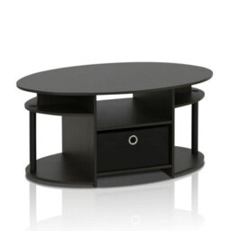 Walplus Furinno Jaya Simple Design Oval Coffee Table With Bin, Walnut, 15079Wnbk - thumbnail 3