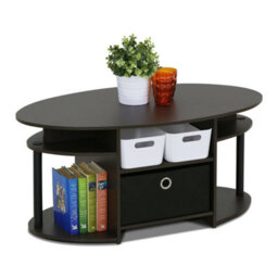 Walplus Furinno Jaya Simple Design Oval Coffee Table With Bin, Walnut, 15079Wnbk - thumbnail 2