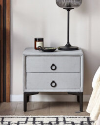 Beliani 2 Drawer Bedside Table Sezanne Velvet Light Grey - thumbnail 2