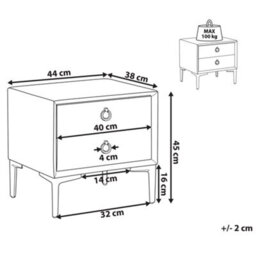 Beliani 2 Drawer Bedside Table Sezanne Velvet Light Grey - thumbnail 3