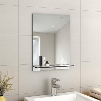 Emke Frameless Mirror With Shelf - Small Bathroom Wall Shaving Mirror With Storage, Rectangle Vanity Mirrors 45X60Cm - image 1