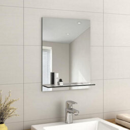 Emke Frameless Mirror With Shelf - Small Bathroom Wall Shaving Mirror With Storage, Rectangle Vanity Mirrors 45X60Cm