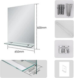 Emke Frameless Mirror With Shelf - Small Bathroom Wall Shaving Mirror With Storage, Rectangle Vanity Mirrors 45X60Cm - thumbnail 5