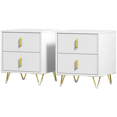 Modern Nightstand, Set Of 2 Fluted Bedside Table For Bedroom, White - image 1