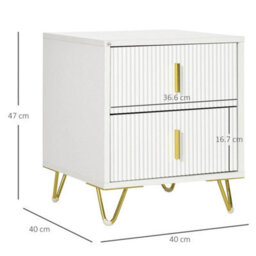 Modern Nightstand, Set Of 2 Fluted Bedside Table For Bedroom, White - thumbnail 2