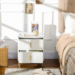 Modern Nightstand, Set Of 2 Fluted Bedside Table For Bedroom, White - thumbnail 4