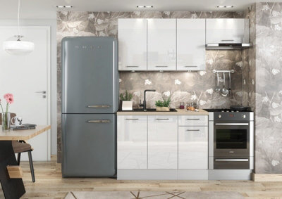 Impact Furniture White Gloss Kitchen Cabinets Set 5 Unit Soft Close Base Wall Modern Kitchenette Storage Cupboards 180Cm Flat Pack Ella - image 1