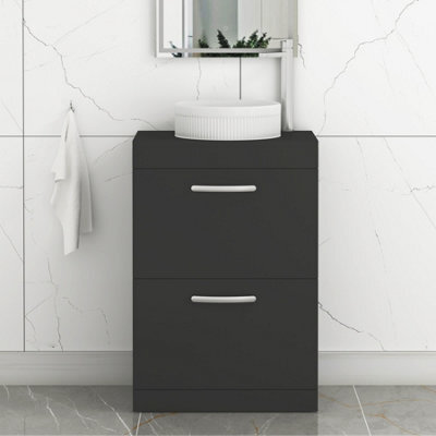 Royal Bathrooms Turin 600mm Freestanding Bathroom Vanity Unit With Sink 2 Drawer Matt Black & Round Countertop Basin - image 1