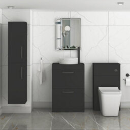 Royal Bathrooms Turin 600mm Freestanding Bathroom Vanity Unit With Sink 2 Drawer Matt Black & Round Countertop Basin - thumbnail 3