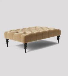 Alyana 90Cm Rectangle Ottoman Bench With Wooden Legs- Mink Plush Velvet Chesterfield Upholstered Footstool