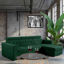Zara Right Hand Corner Sofa Bed Green Fabric With Storage And Pull Out Sleeping Function - thumbnail 1