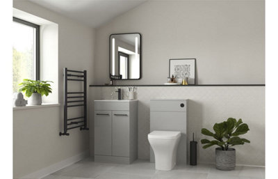 Modern Gloss Light Grey Bathroom Furniture Suite With Black Fittings - image 1