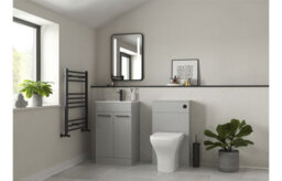 Modern Gloss Light Grey Bathroom Furniture Suite With Black Fittings