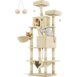Songmics Multi-Level Cat Tower, Extra High With Scratching Posts And Ramp, Large Plush Cat Condo For Indoor Cats, Beige - thumbnail 7
