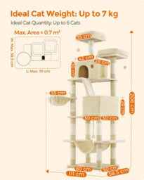 Songmics Multi-Level Cat Tower, Extra High With Scratching Posts And Ramp, Large Plush Cat Condo For Indoor Cats, Beige - thumbnail 2