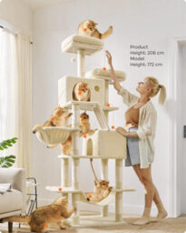 Songmics Multi-Level Cat Tower, Extra High With Scratching Posts And Ramp, Large Plush Cat Condo For Indoor Cats, Beige - thumbnail 1