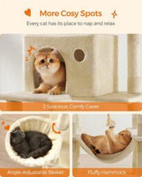 Songmics Multi-Level Cat Tower, Extra High With Scratching Posts And Ramp, Large Plush Cat Condo For Indoor Cats, Beige - thumbnail 4