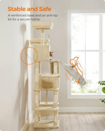 Songmics Multi-Level Cat Tower, Extra High With Scratching Posts And Ramp, Large Plush Cat Condo For Indoor Cats, Beige - thumbnail 6