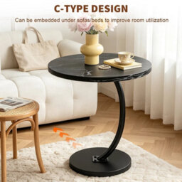Black  Small C-Shape Sofa Side Table Couch Laptop End Table Coffee Tea Snack Desk Home - thumbnail 5