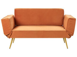 Beliani Sofa Bed 2 Seater Saarela Velvet Orange