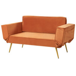Beliani Sofa Bed 2 Seater Saarela Velvet Orange - thumbnail 4