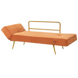 Beliani Sofa Bed 2 Seater Saarela Velvet Orange - thumbnail 8