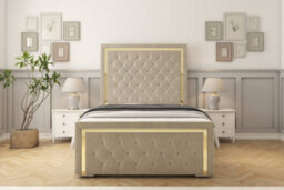 "Sloomy Sofia Gold Cream Plush Bed Frame With Mattress With 50"" Upholstered Headboard 3' Single" - thumbnail 1