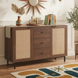 Rustic Coffee Bar Table 120 Cm Sideboard Buffet Cabinet With 3 Drawers - thumbnail 3
