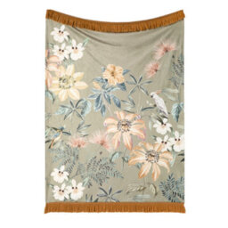 Soirée Sagara Large Floral Print Soft Touch Green Velvet Throw - thumbnail 2